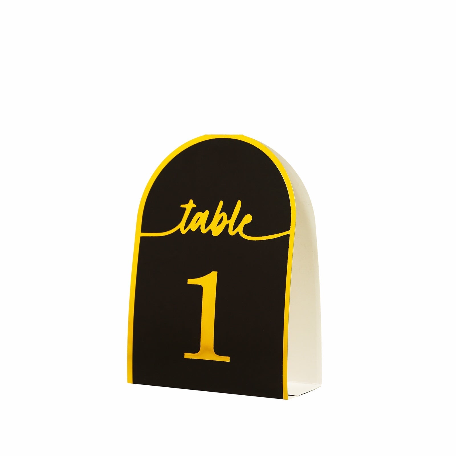 25-Pack Paper Wedding Table Numbers 1-25 Black Arch Cutout Design - Sleek & Modern Free Standing Double Sided Table Tent Cards with Metallic Gold Foil Numbers 7"