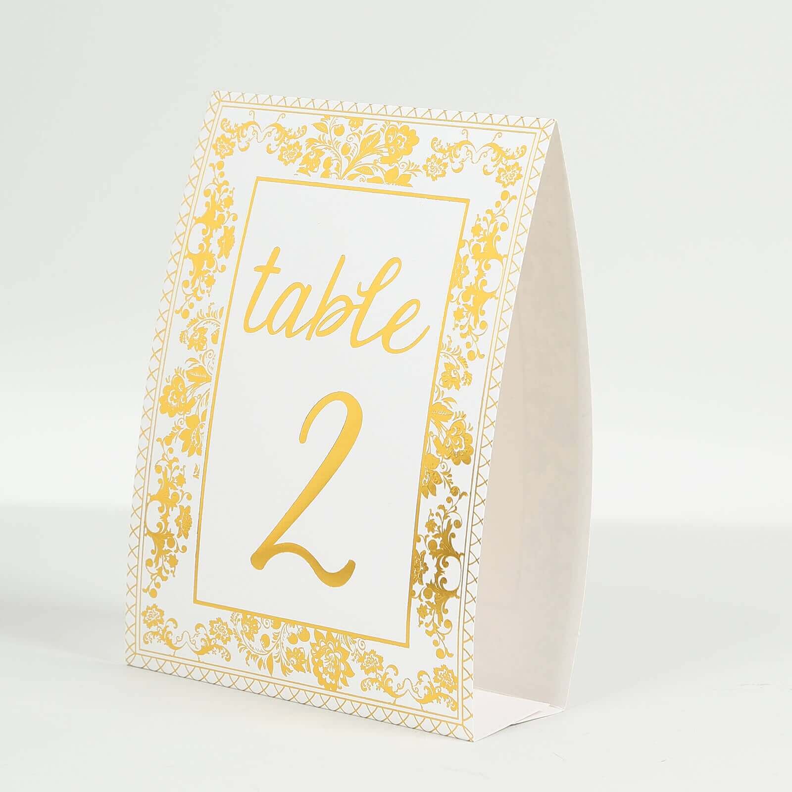 25-Pack Paper Wedding Table Numbers 1-25 White/Metallic Gold French Toile Design - Free Standing Double Sided Table Signs with Glam Gold Foil Numbers 7"