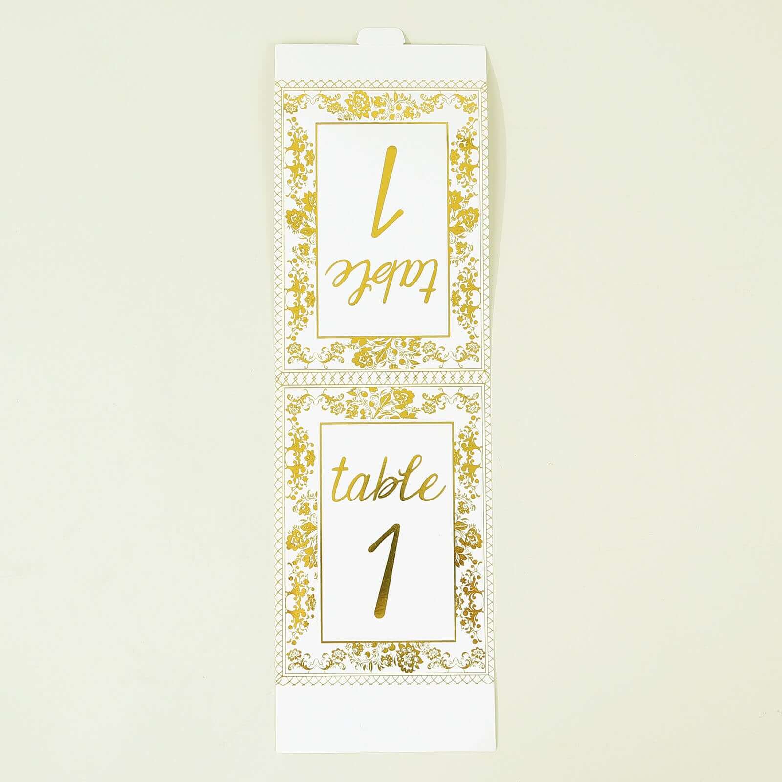 25-Pack Paper Wedding Table Numbers 1-25 White/Metallic Gold French Toile Design - Free Standing Double Sided Table Signs with Glam Gold Foil Numbers 7"