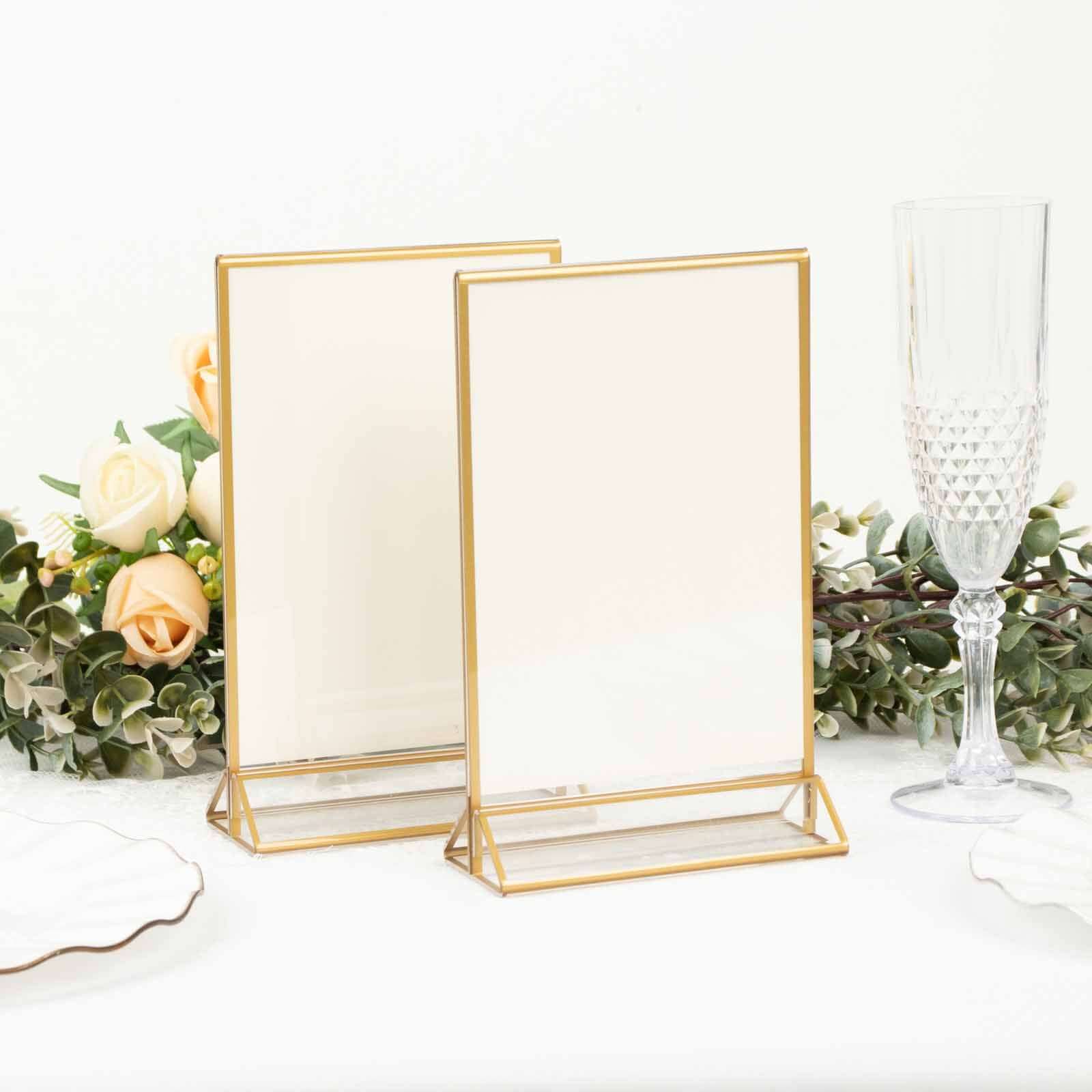 6-Pack Gold Frame Acrylic Table Sign Holders Double-Sided Display for Numbers and Menus - Perfect for Weddings 5"x9"