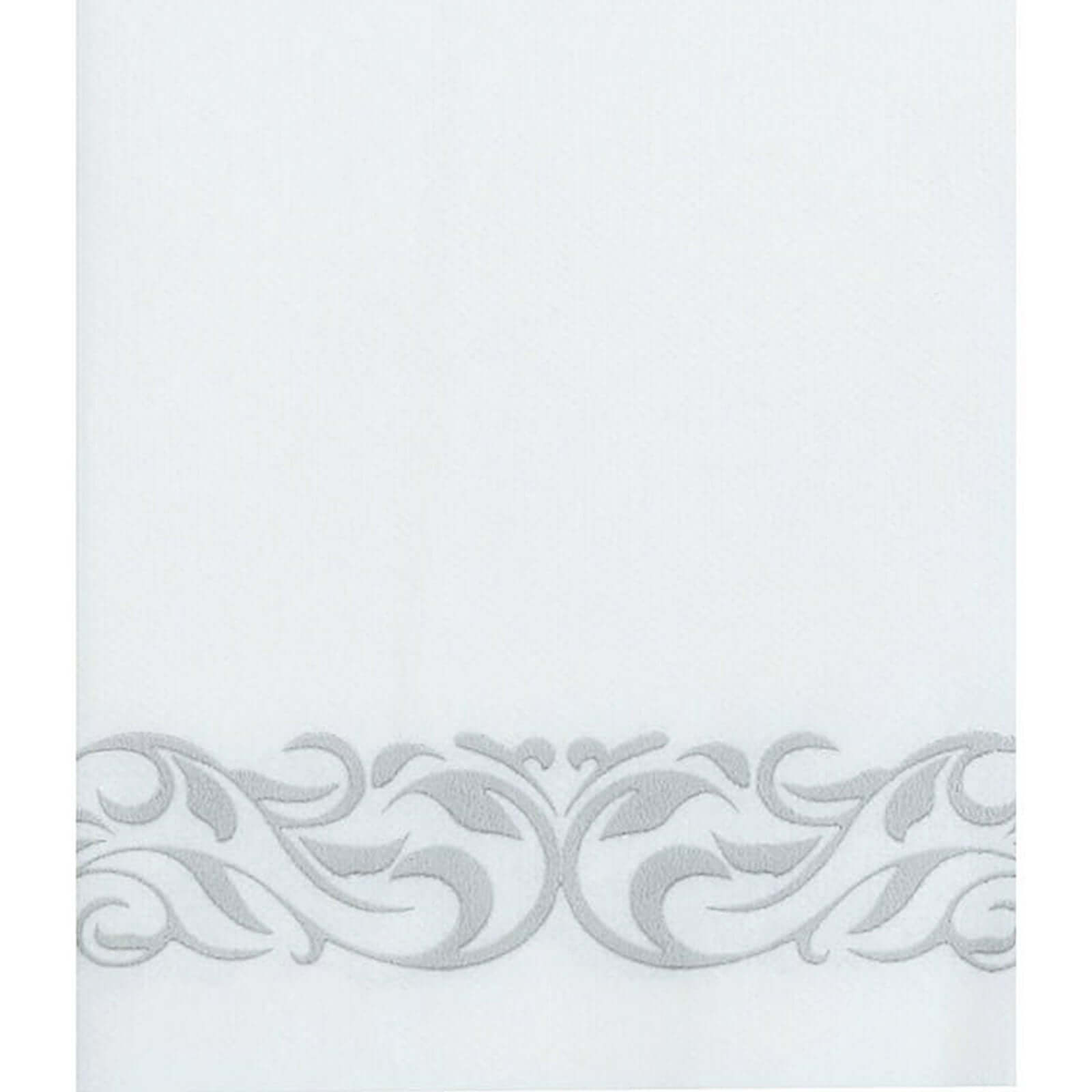 20-Pack White Linen-Feel Dinner Paper Napkins with Silver Scroll Floral Print - Premium Cloth-Like Disposable Napkins, Soft and Absorbent Guest Towels