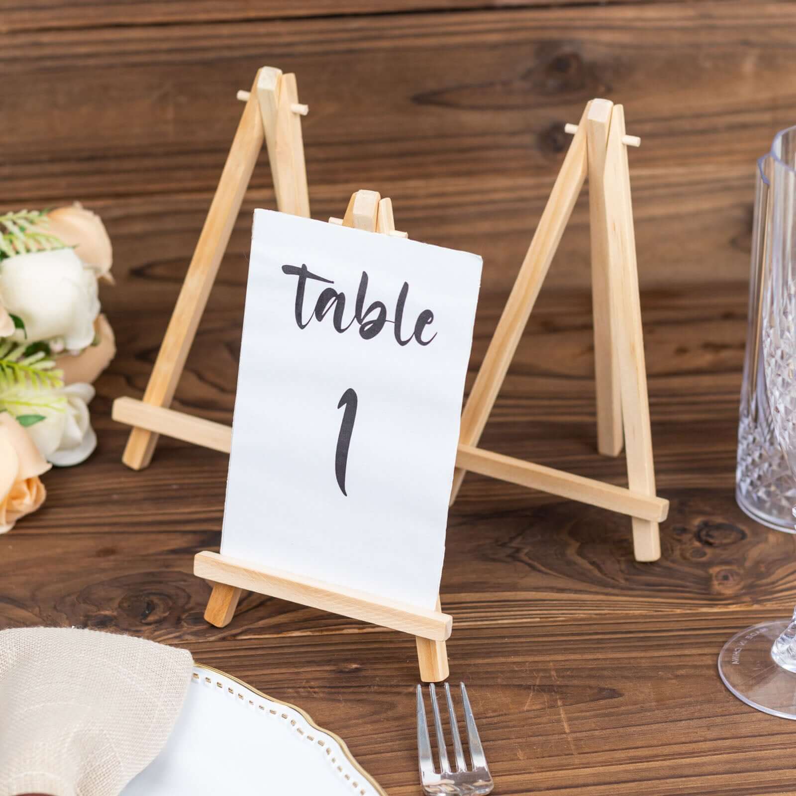 10-Pack Wooden Display Easel Stands DIY Small Design Natural - Rustic Place Card Table Number Holders 7"