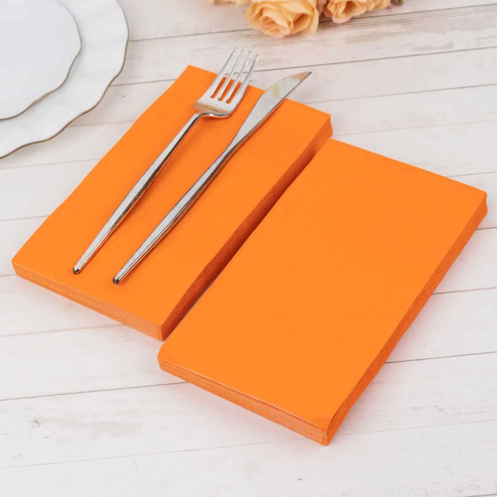 50-Pack Paper Napkins Soft Orange - Disposable 2-Ply Cocktail and Beverage Napkins for Weddings