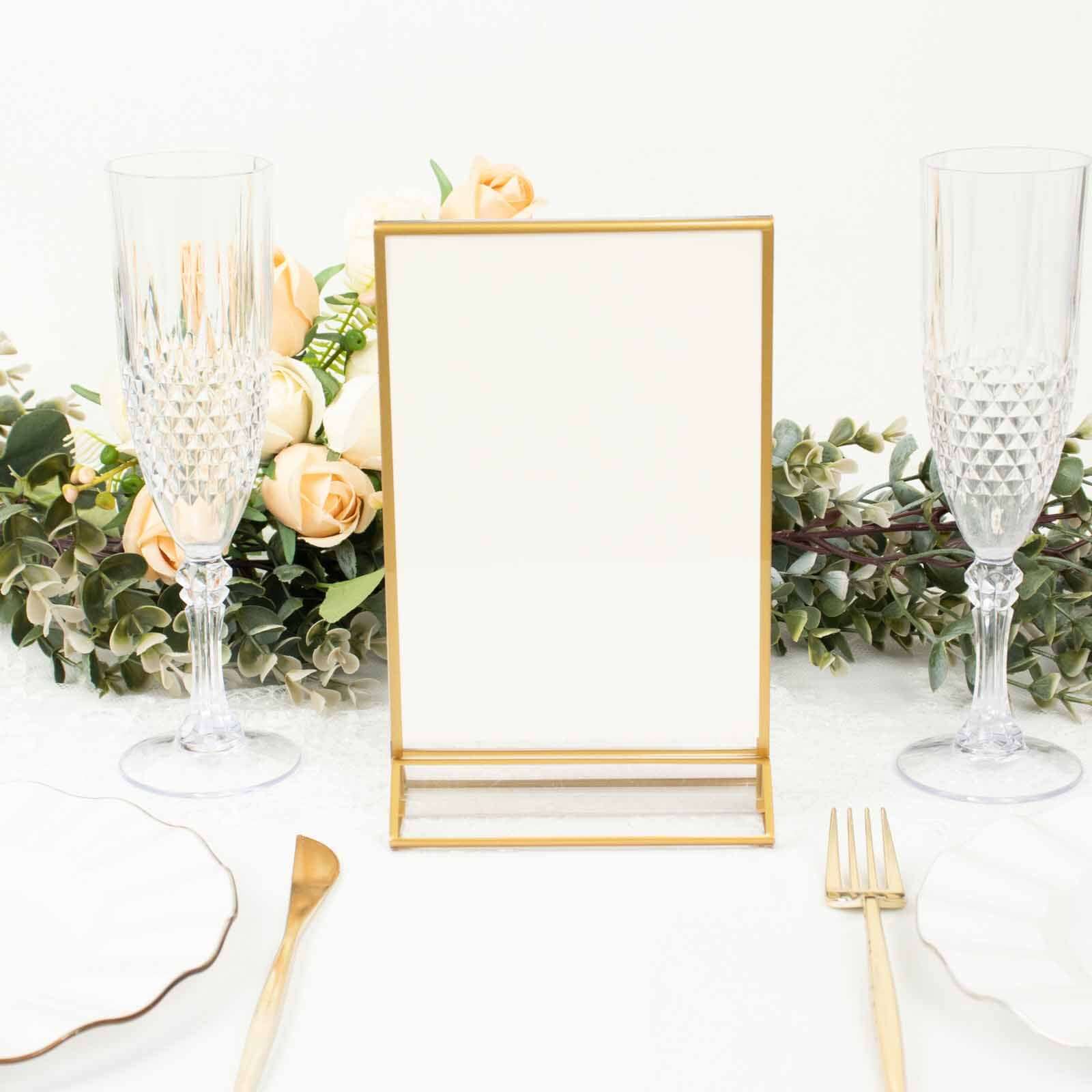 6-Pack Gold Frame Acrylic Table Sign Holders Double-Sided Display for Numbers and Menus - Perfect for Weddings 5"x9"