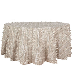 Taffeta 120" Round Tablecloth Beige 3D | 3D Leaf Petal Design Seamless Table Cover for Chic Wedding & Event Decor