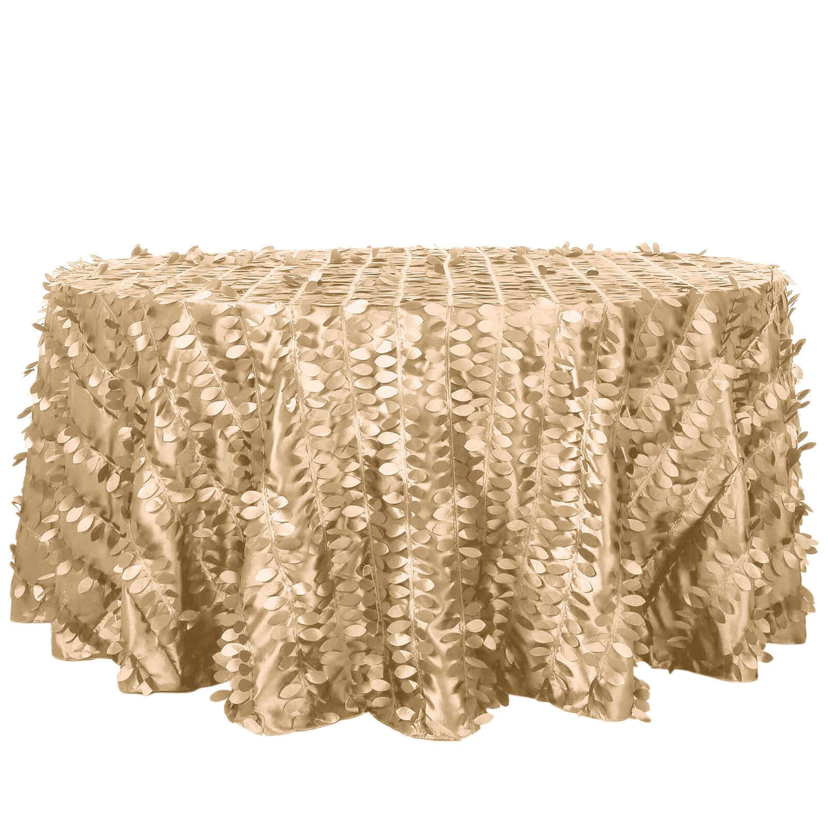 Taffeta 120" Round Tablecloth Champagne 3D | 3D Leaf Petal Design Seamless Table Cover