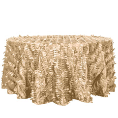 Taffeta 120" Round Tablecloth Champagne 3D | 3D Leaf Petal Design Seamless Table Cover