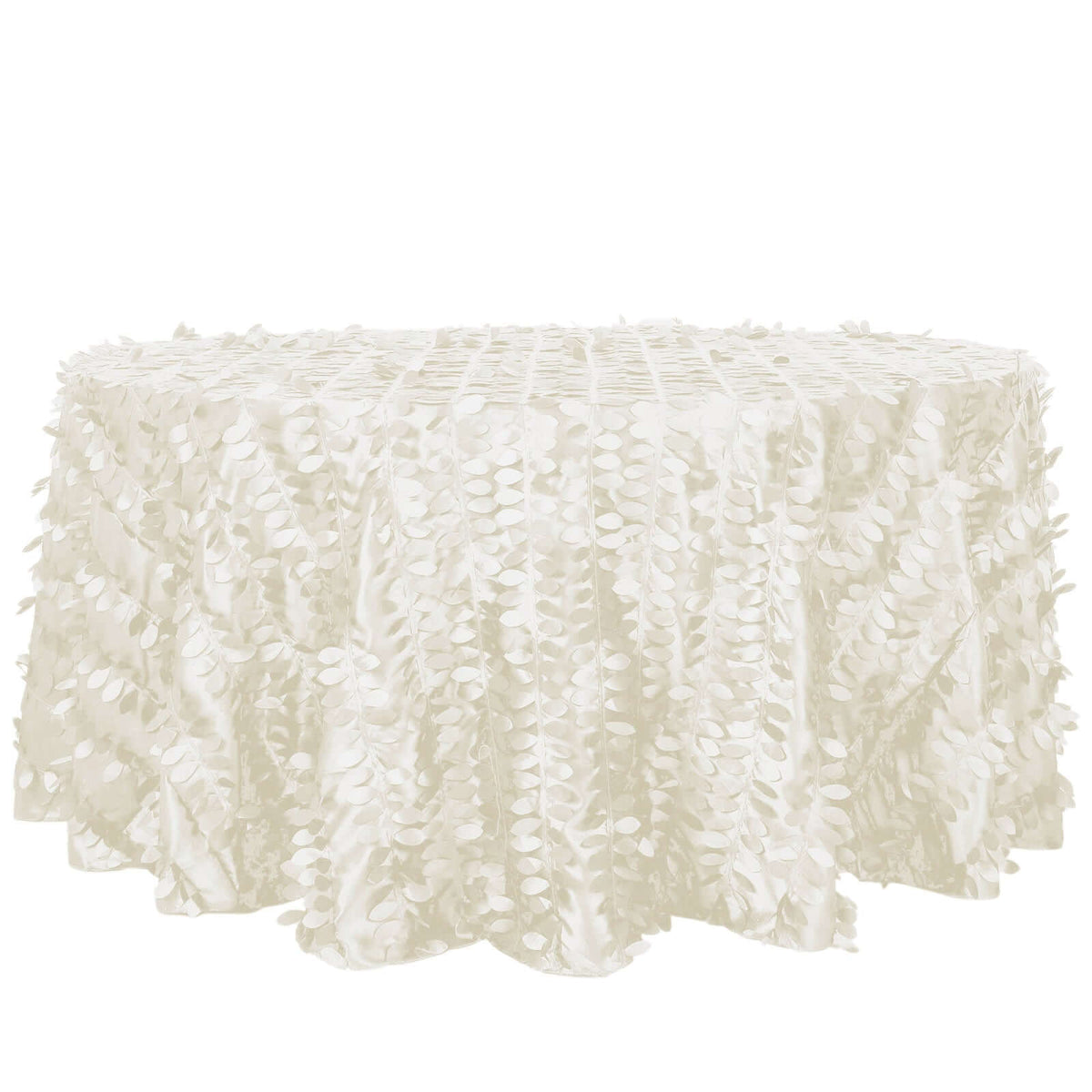 Taffeta 120" Round Tablecloth Ivory Leaf | 3D Leaf Petal Design Seamless Table Cover