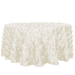 Taffeta 120" Round Tablecloth Ivory Leaf | 3D Leaf Petal Design Seamless Table Cover