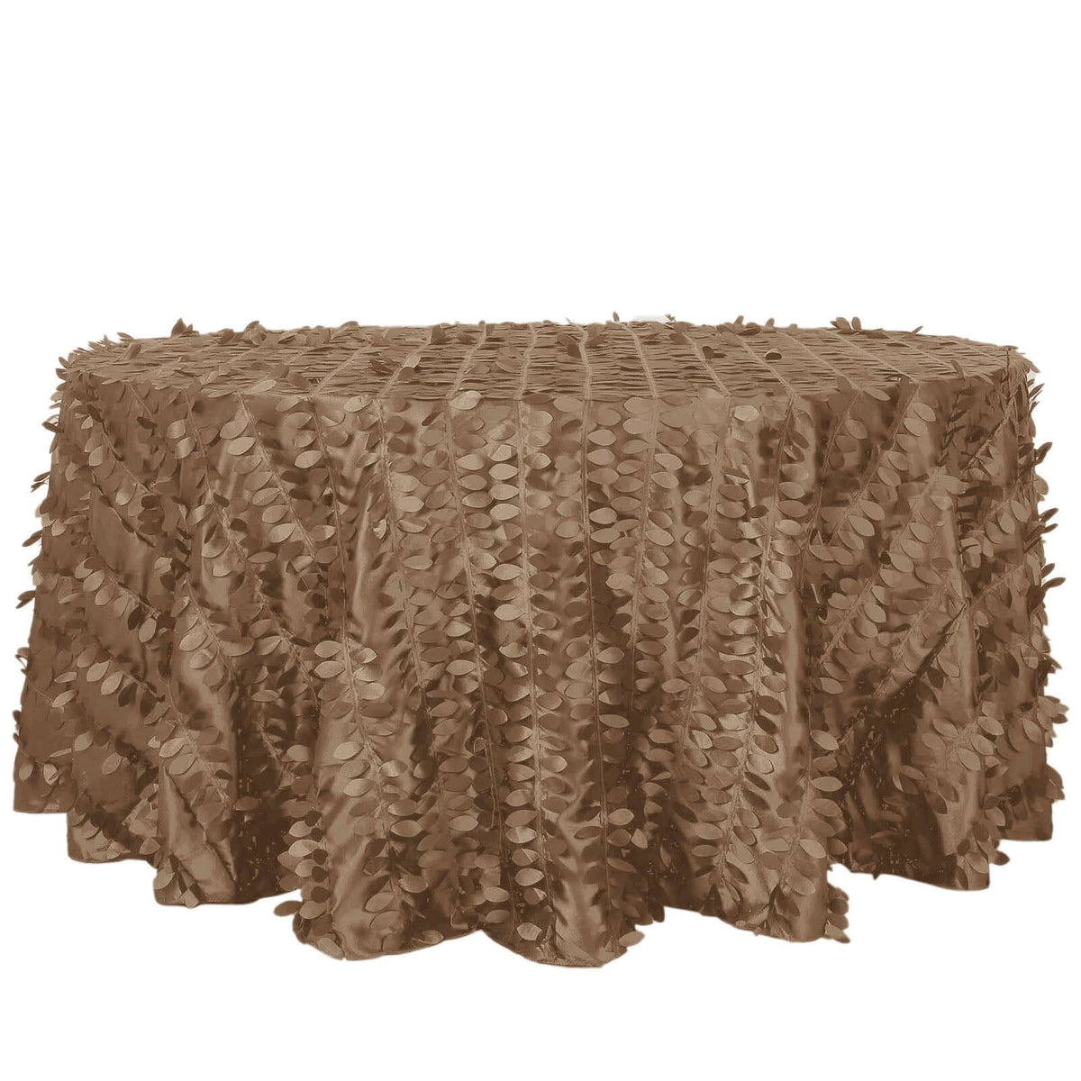 Taffeta 120" Round Tablecloth Taupe Leaf | 3D Leaf Petal Design Seamless Table Cover