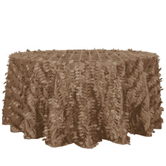 Taffeta 120" Round Tablecloth Taupe Leaf | 3D Leaf Petal Design Seamless Table Cover