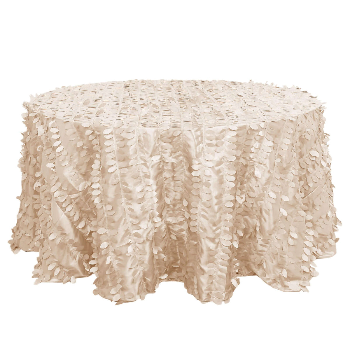 Taffeta 132" Round Tablecloth Beige 3D | 3D Leaf Petal Design Seamless Table Cover