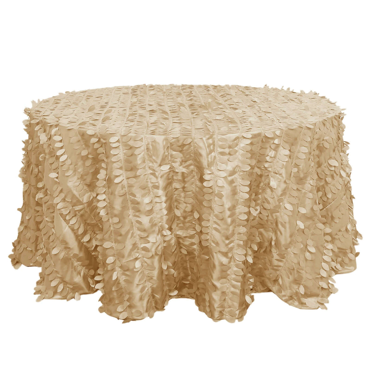 Taffeta 132" Round Tablecloth Champagne Leaf | 3D Leaf Petal Design Seamless Table Cover
