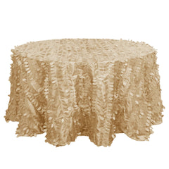 Taffeta 132" Round Tablecloth Champagne Leaf | 3D Leaf Petal Design Seamless Table Cover