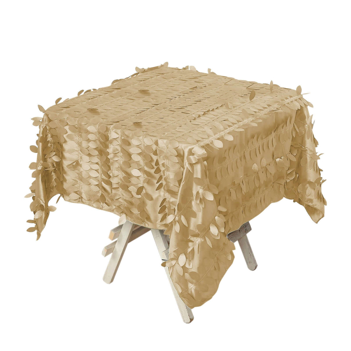 Taffeta 54"x54" Square Tablecloth Champagne 3D Leaf Petal Table Cover