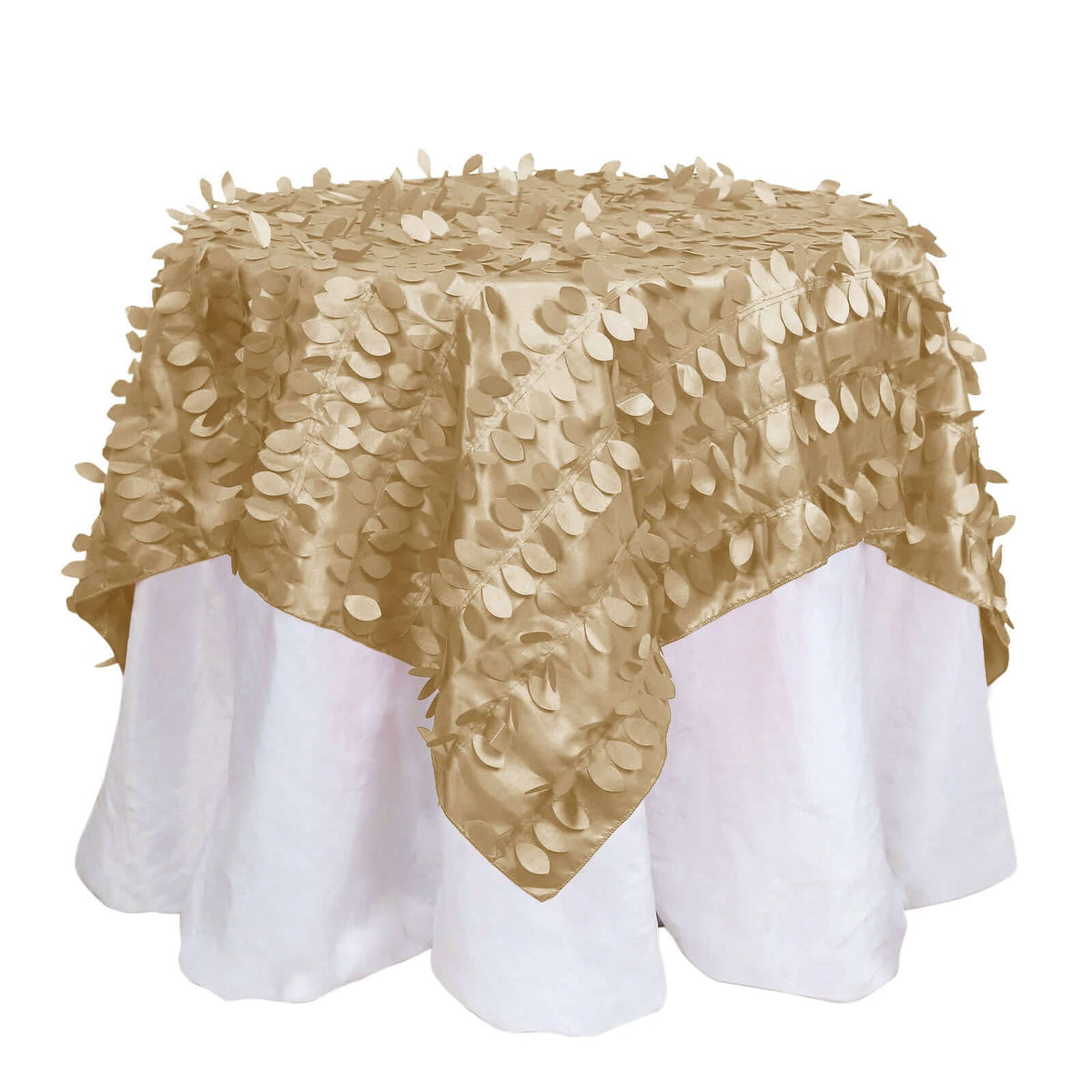 Taffeta 54"x54" Table Overlay Square Tablecloth Champagne 3D Leaf Petal Table Cover