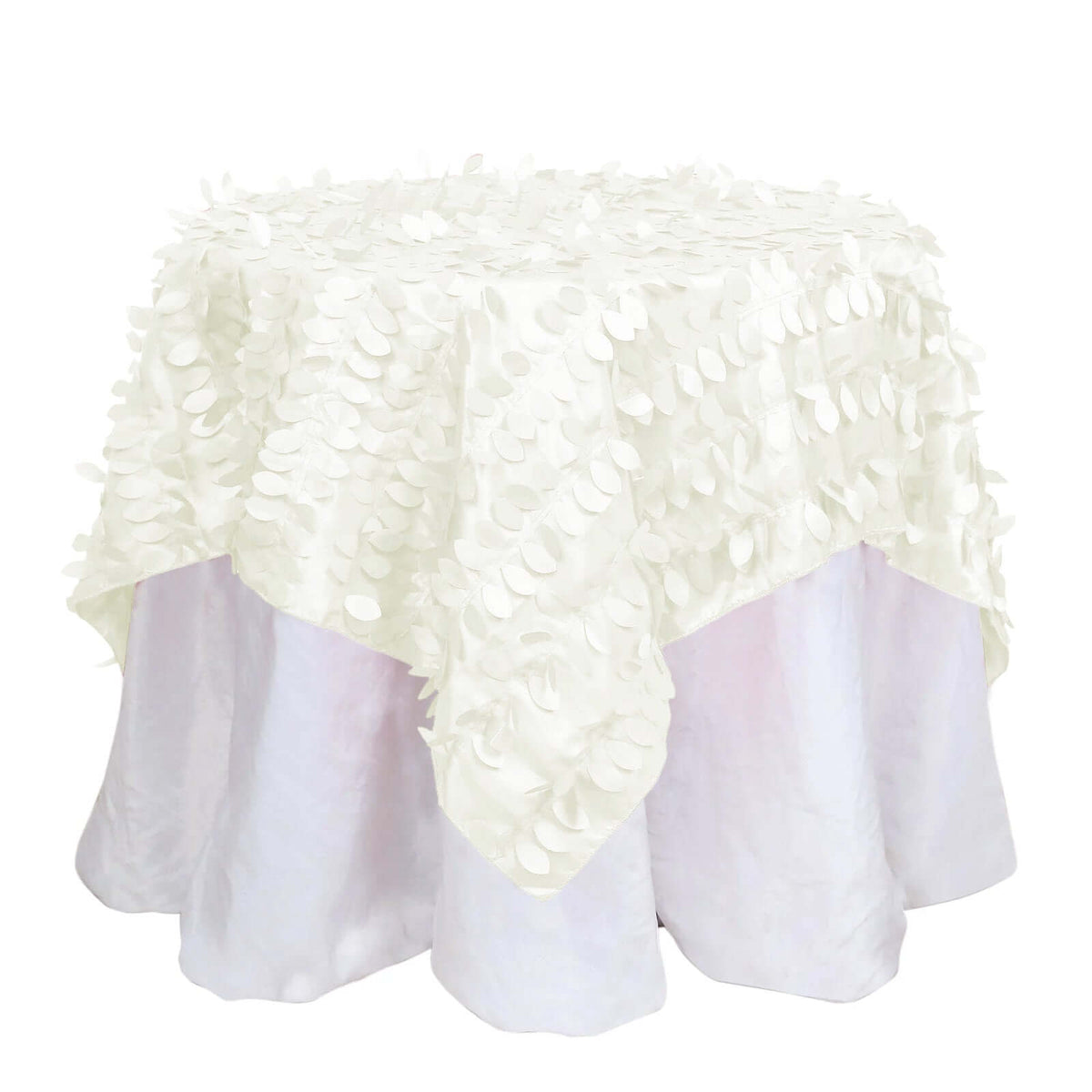 Taffeta 54"x54" Table Overlay Square Tablecloth Ivory 3D Leaf Petal Table Cover