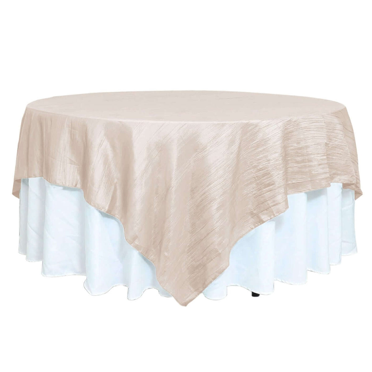Taffeta 90"x90" Table Overlay Square Tablecloth Beige - Accordion Crinkle Table Cover