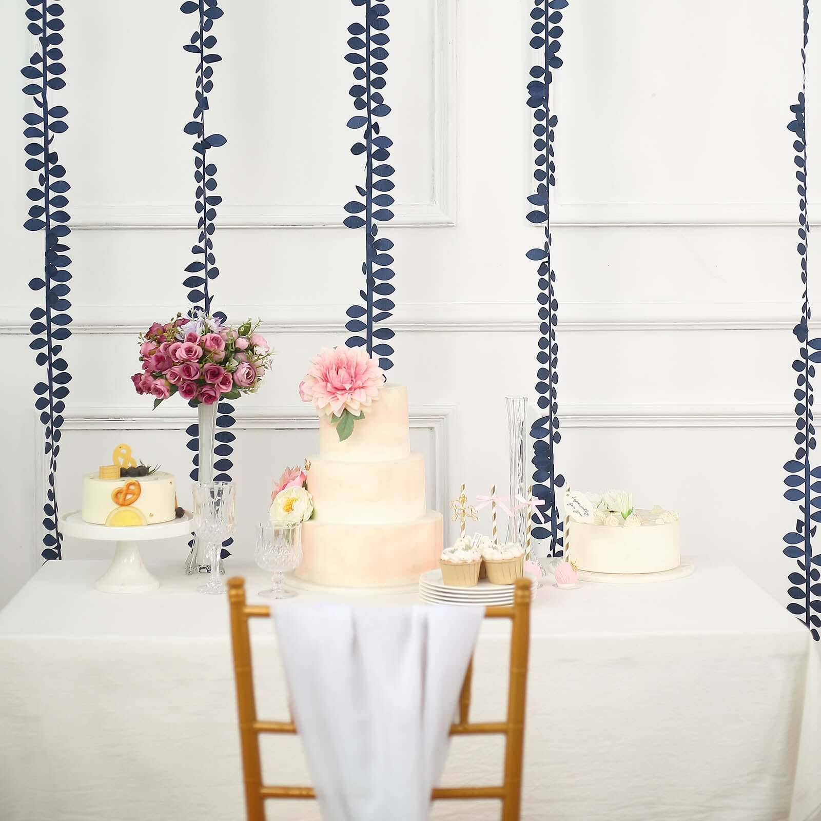 Taffeta Ribbon Sash with 4" Leaf Petal Design Navy Blue 50ft - Sophisticated Artificial Fabric Garland
