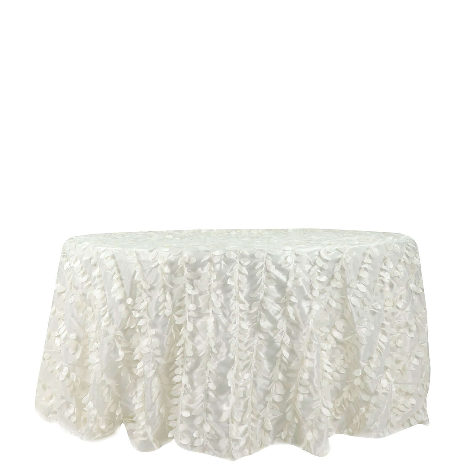 Taffeta 132" Round Tablecloth Ivory Leaf | 3D Leaf Petal Design Seamless Table Cover