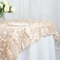 Taffeta 72"x72" Table Overlay Square Tablecloth Beige - 3D Leaf Petal Table Cover