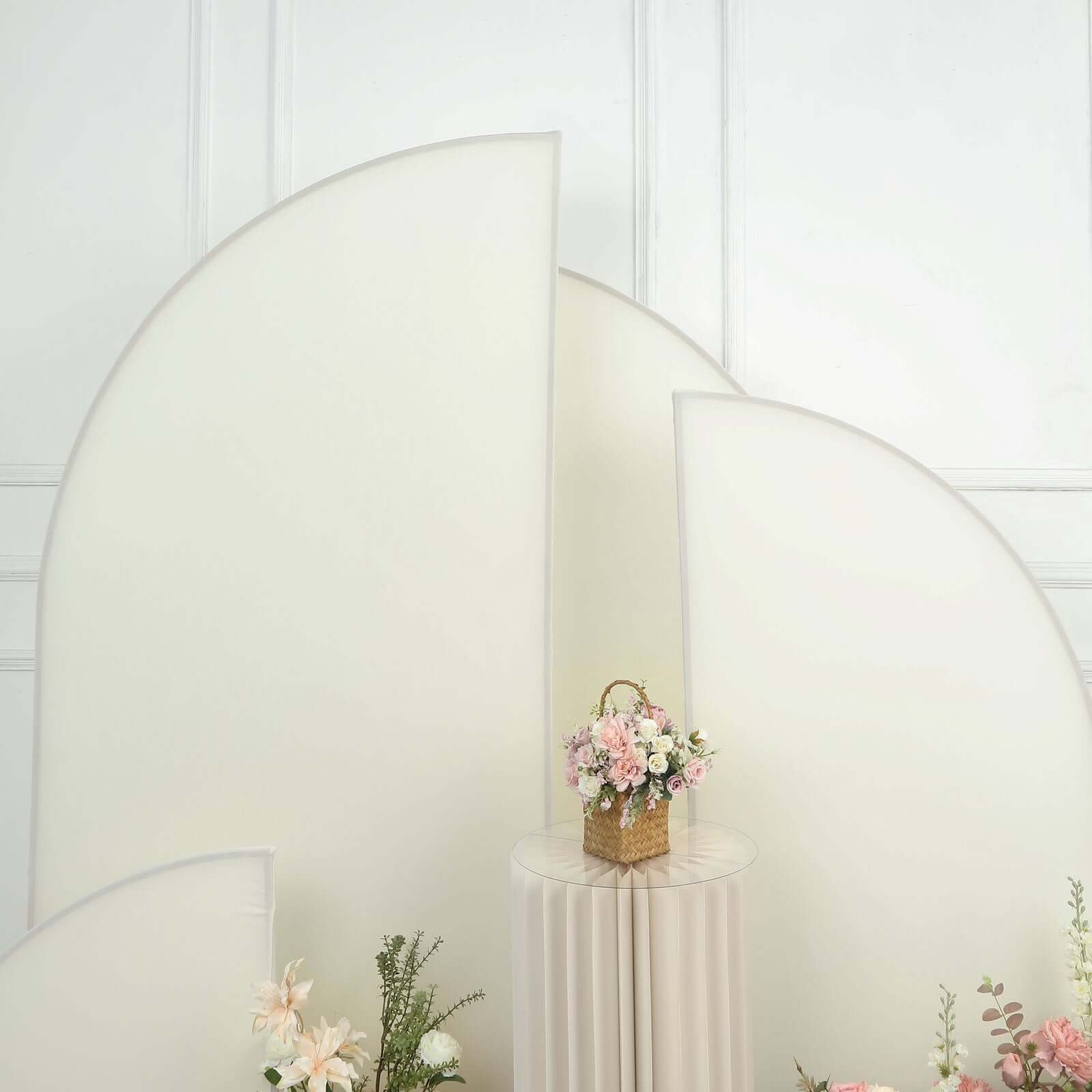 Set of 4 Matte Ivory Spandex Half Moon Chiara Backdrop Stand Covers, Custom Fitted Wedding Arch Covers - 2.5ft,5ft,6ft,7ft