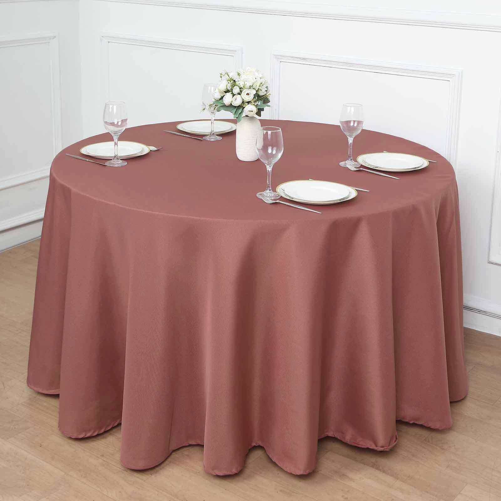 Polyester 108" Round Tablecloth Cinnamon Rose - Wrinkle-Resistant Table Cover