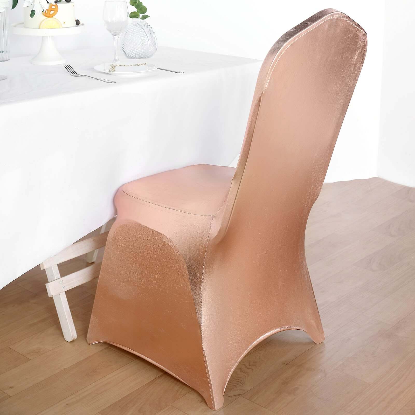 Spandex Banquet Chair Cover Metallic Rose Gold - Glittering Fitted Slipcover