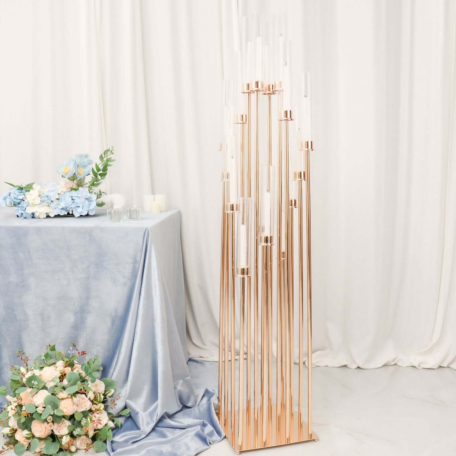 16-Arm Cluster Taper Candle Holder Gold with Clear Glass Shades - Stunning Large Candle Display for Venues 78"