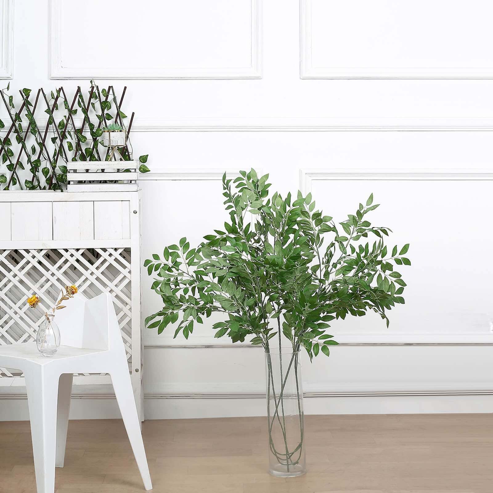2 Bushes 42" Tall Light Green Artificial Silk Beech Leaf Branches, Faux Plant Stem Vase Fillers