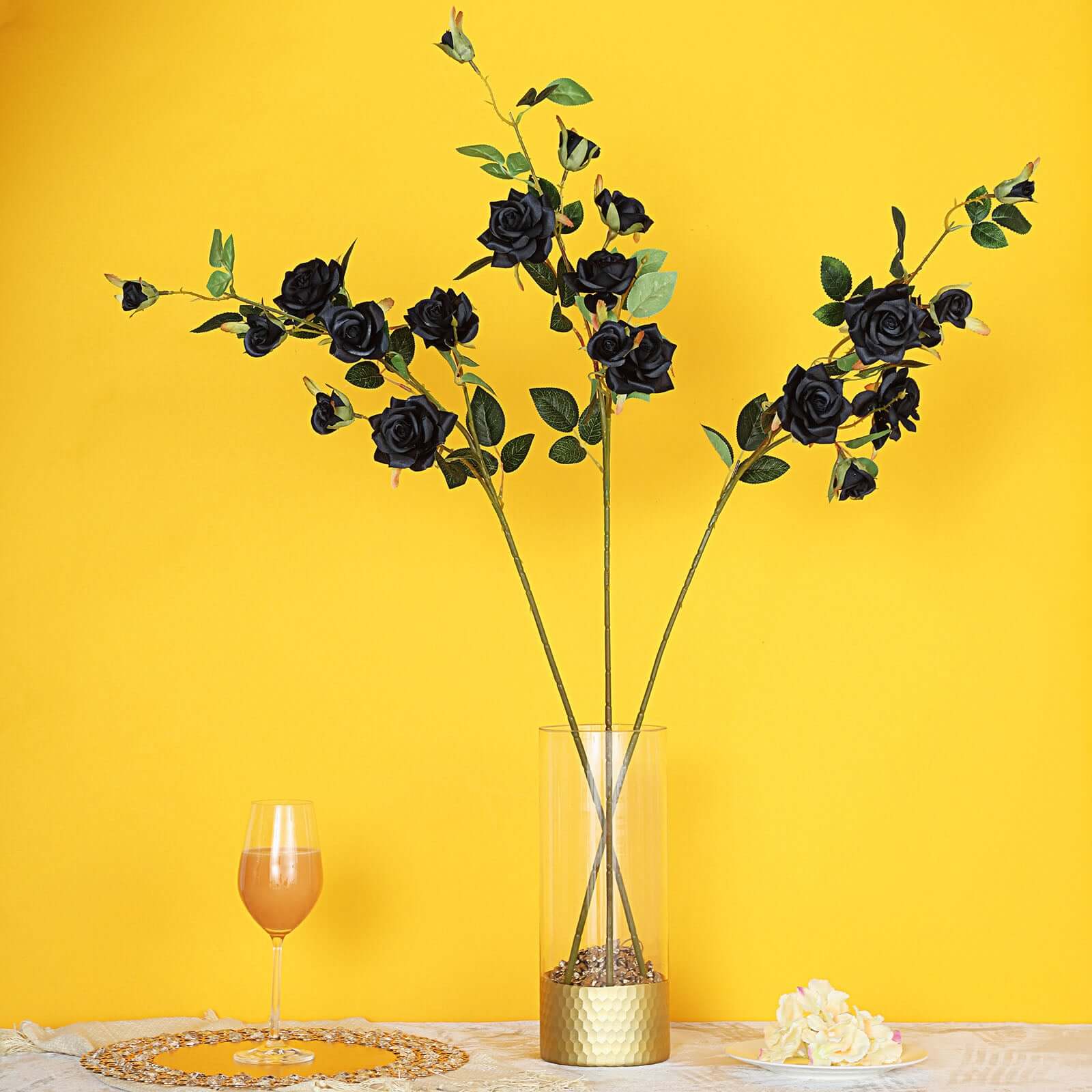 2 Stems 38" Tall Black Artificial Silk Rose Flower Bouquet Bushes