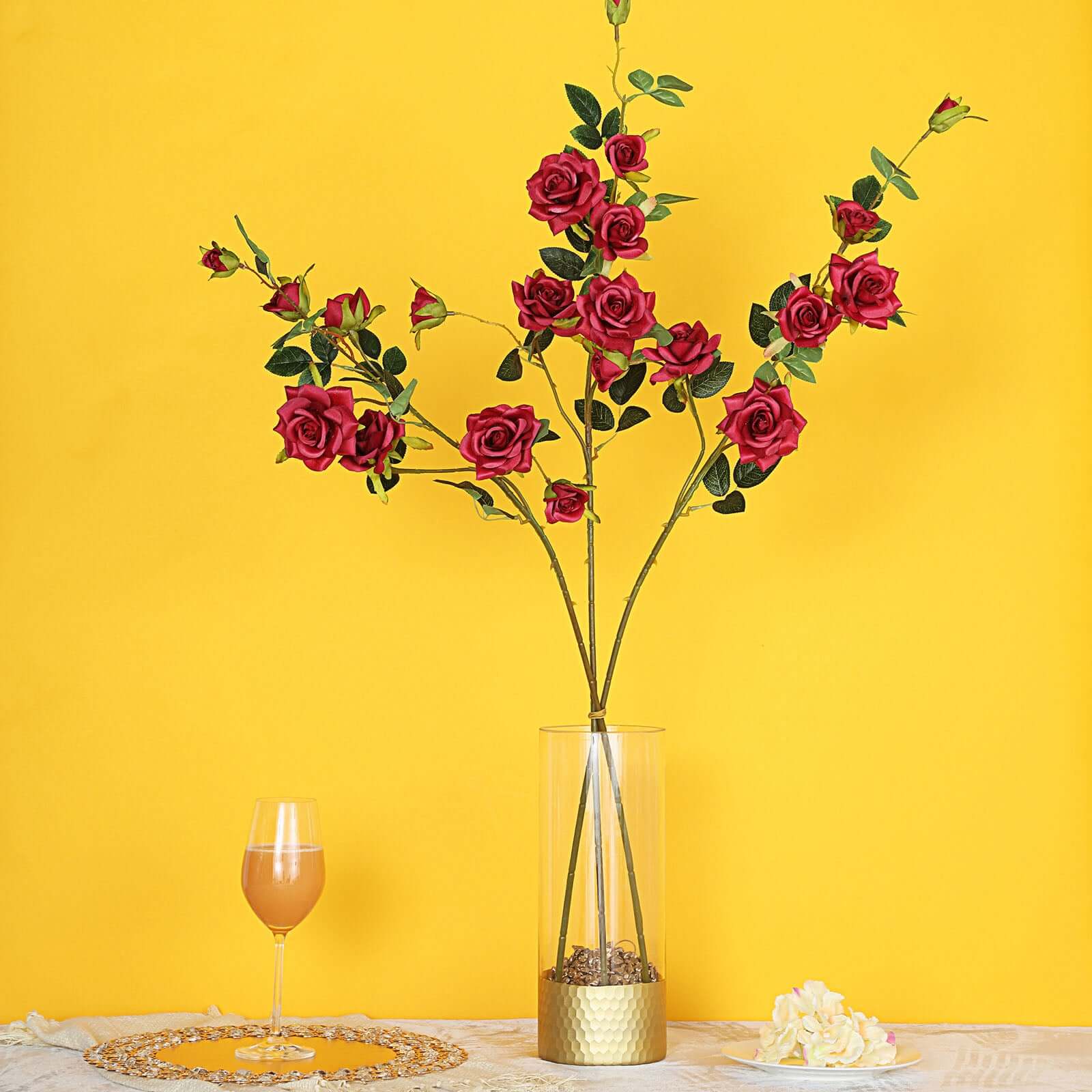 2 Stems 38" Tall Burgundy Artificial Silk Rose Flower Bouquet Bushes