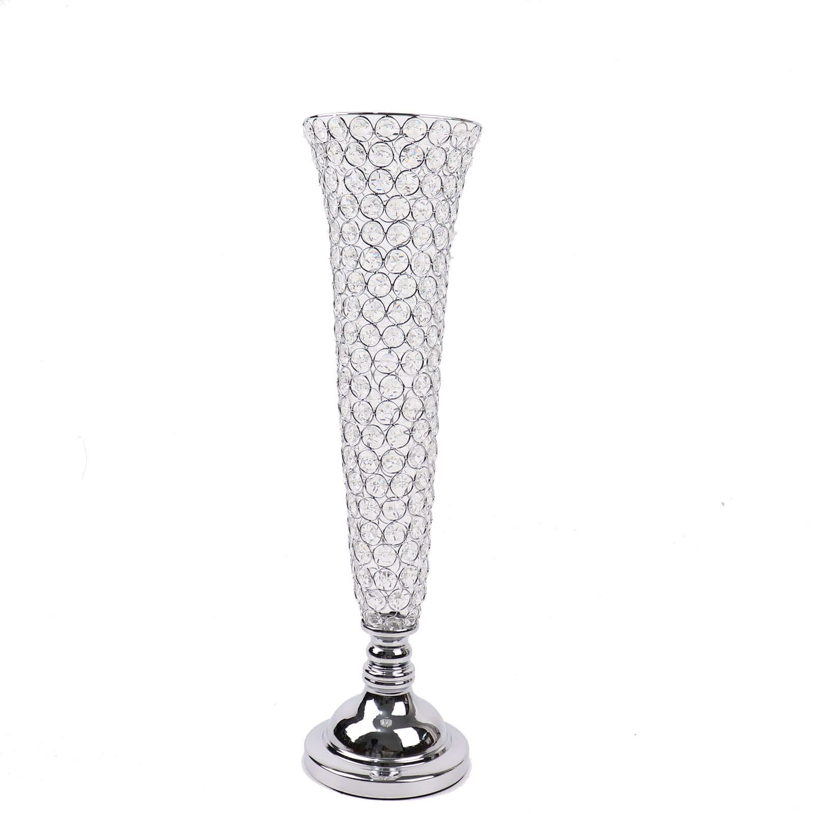 3-Pack Crystal Beaded Trumpet Vase Silver - Exquisite Floral Display Centerpiece Stand Set for Banquets & Receptions 28" Tall