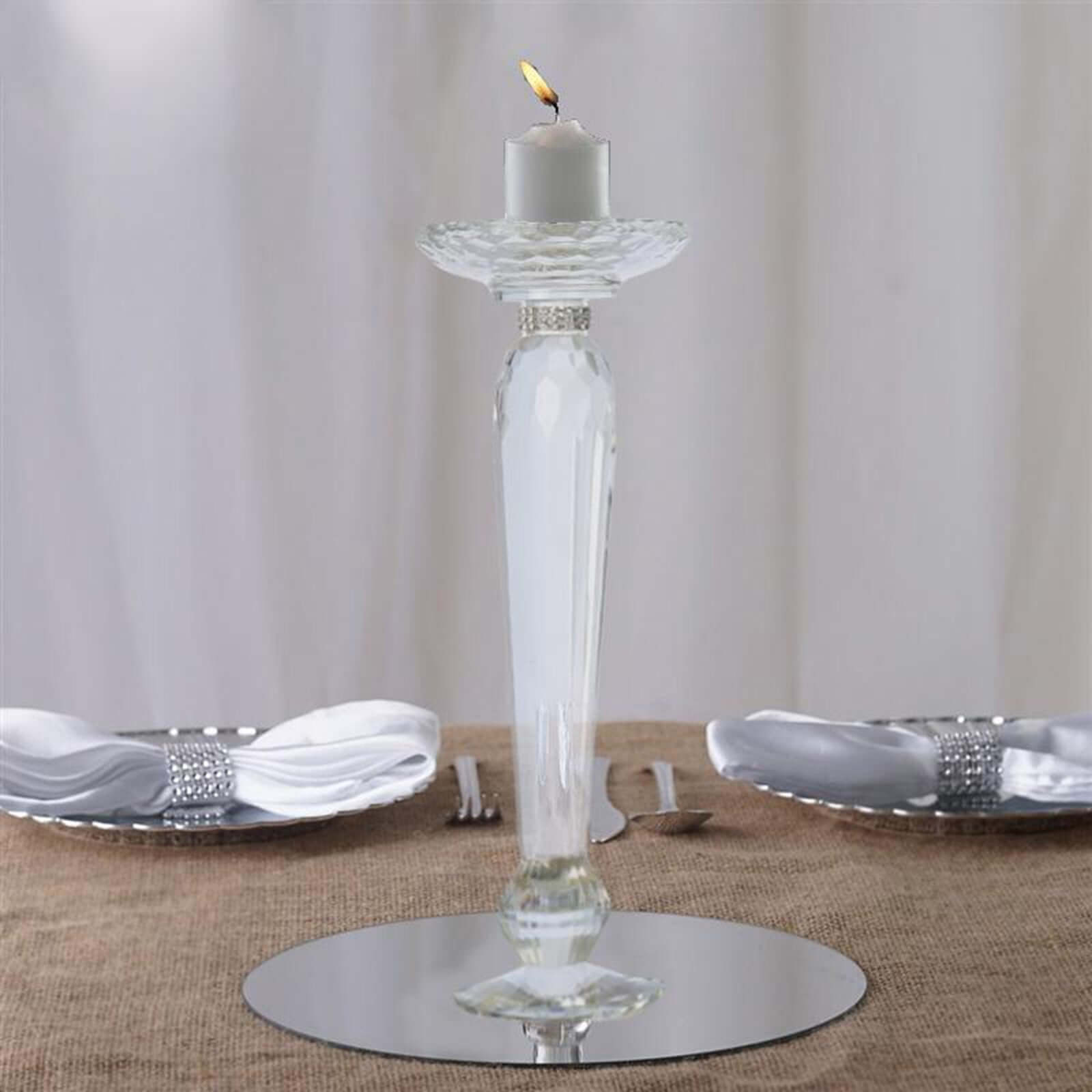 2-Pack Cut Crystal Glass Pillar Candle Holder Stands, Kissing Ball Flower Pedestals 11"