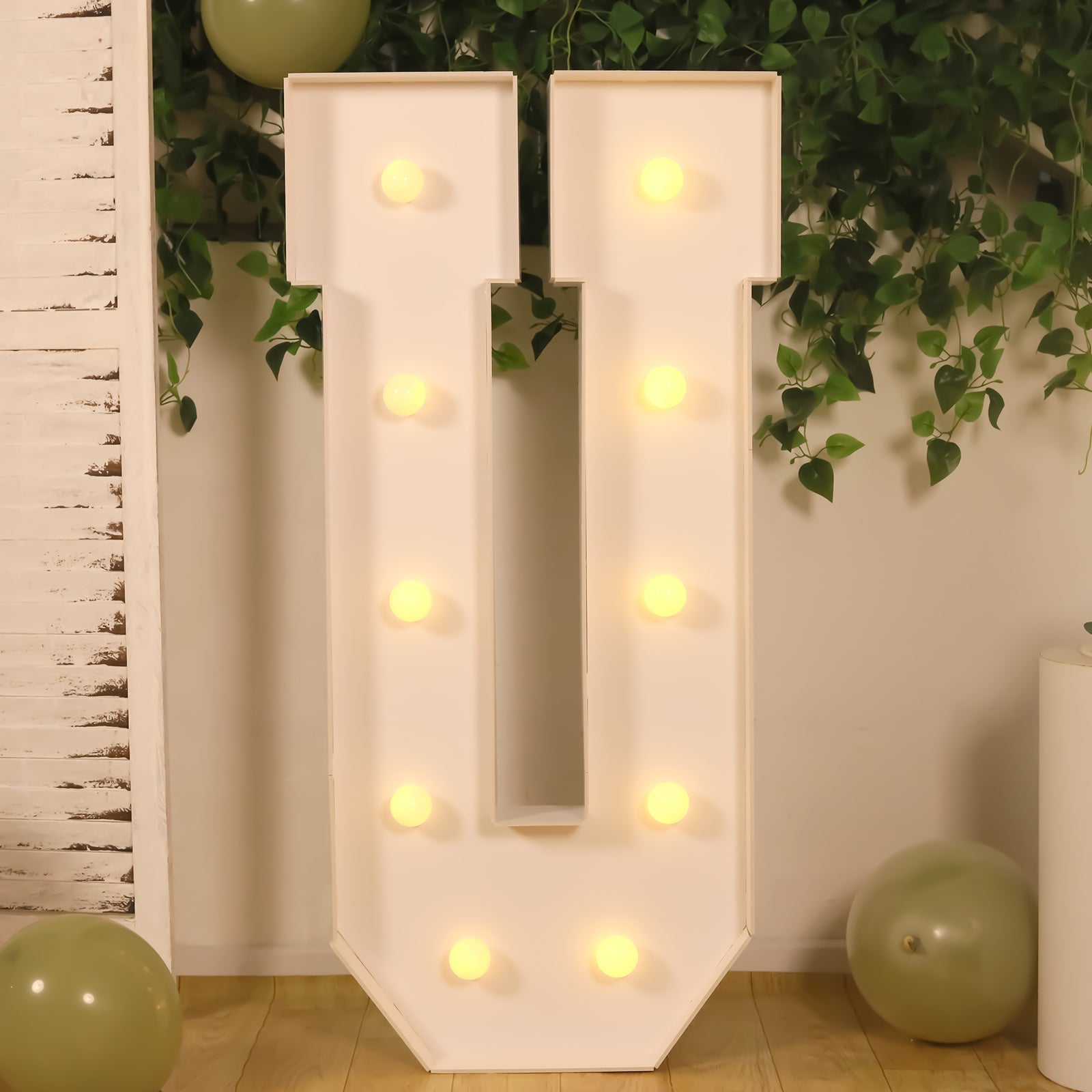 Giant LED Marquee Light Up Letter "U", White 4ft Pre-Cut Foam Board with 10 Warm White Battery Operated LEDs, Glue Gun and Sticks