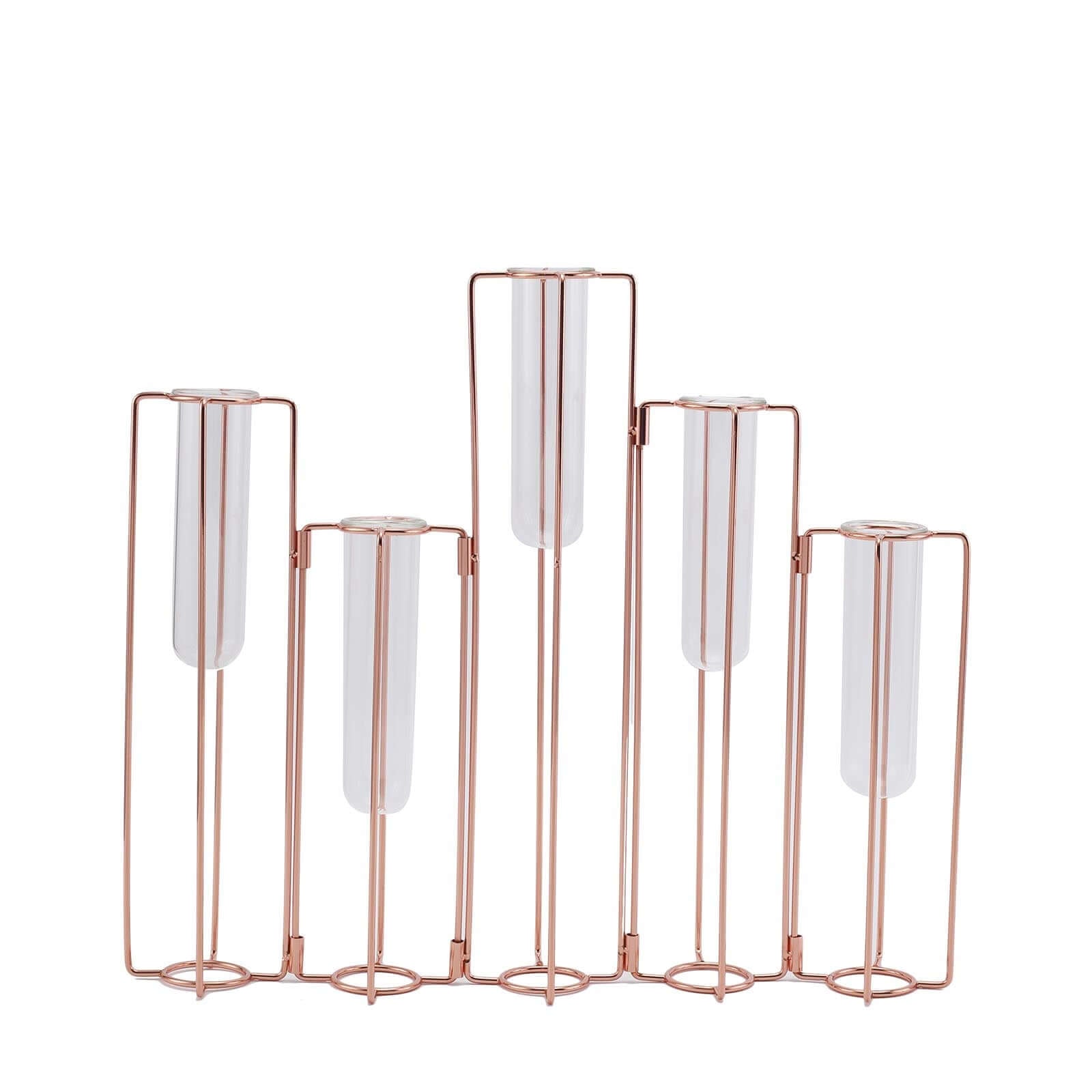 Set of 5 Wedding Centerpieces Rose Gold Frame Conjoined Geometric Design - Test Tube Hydroponic Vases 15"