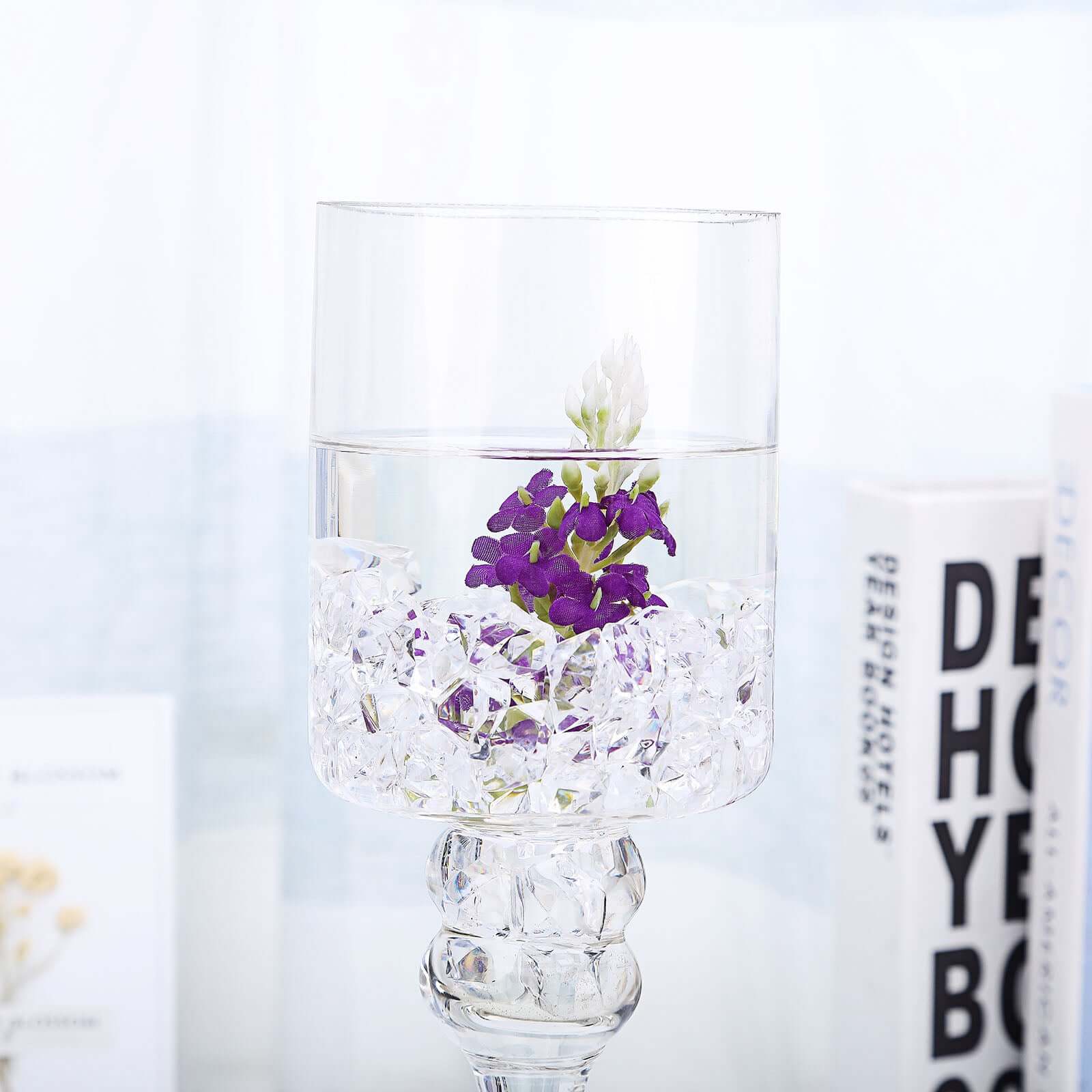 Set of 3 Glass Cylinder Vases Long Stem Clear - Decorative Candle Holder Floral Centerpieces 12", 14", 16"