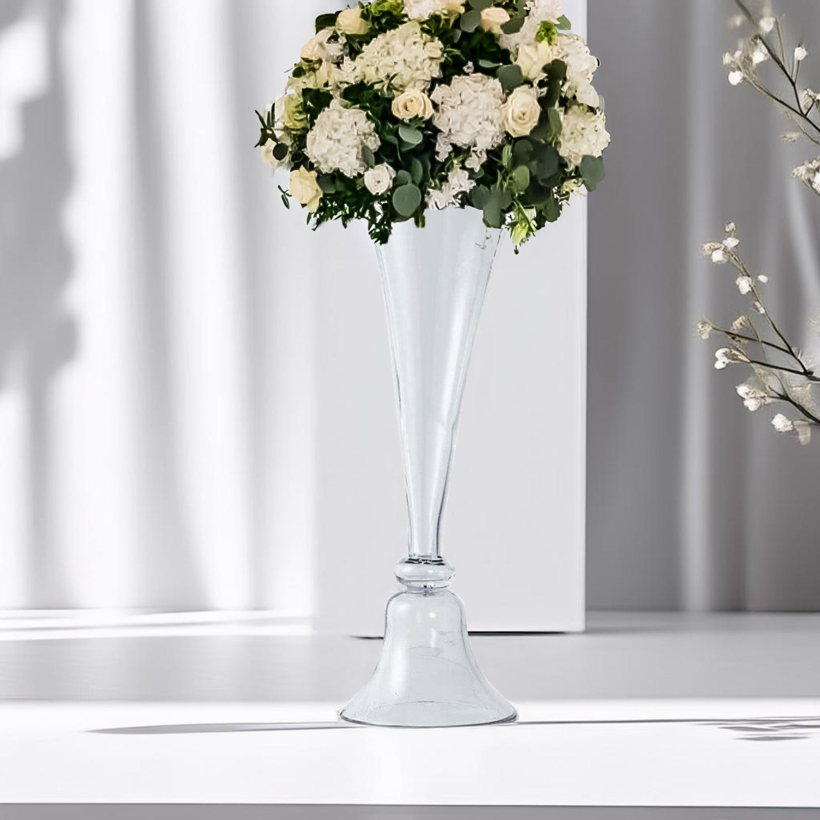 Set of 2 Glass Trumpet Vases Reversible Clarinet Style Clear - Decorative Flower Centerpieces for Events 28"