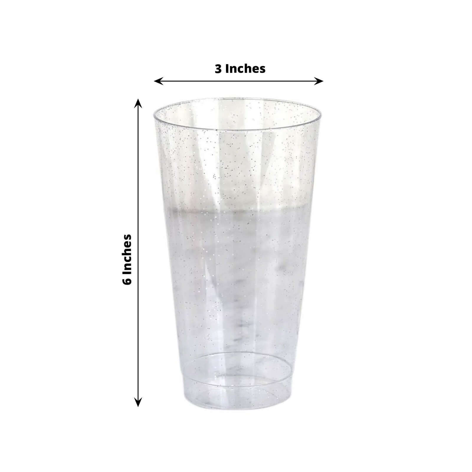 12-Pack Plastic Party Cups Clear Silver Glitter - Durable Disposable Tumblers for Drinks 17oz 5.5"