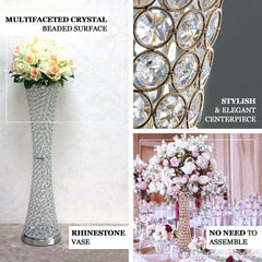 Metal Hurricane Floral Vase Centerpiece Metallic Gold with Crystal Beaded Design - Decorative Table Piece 36"