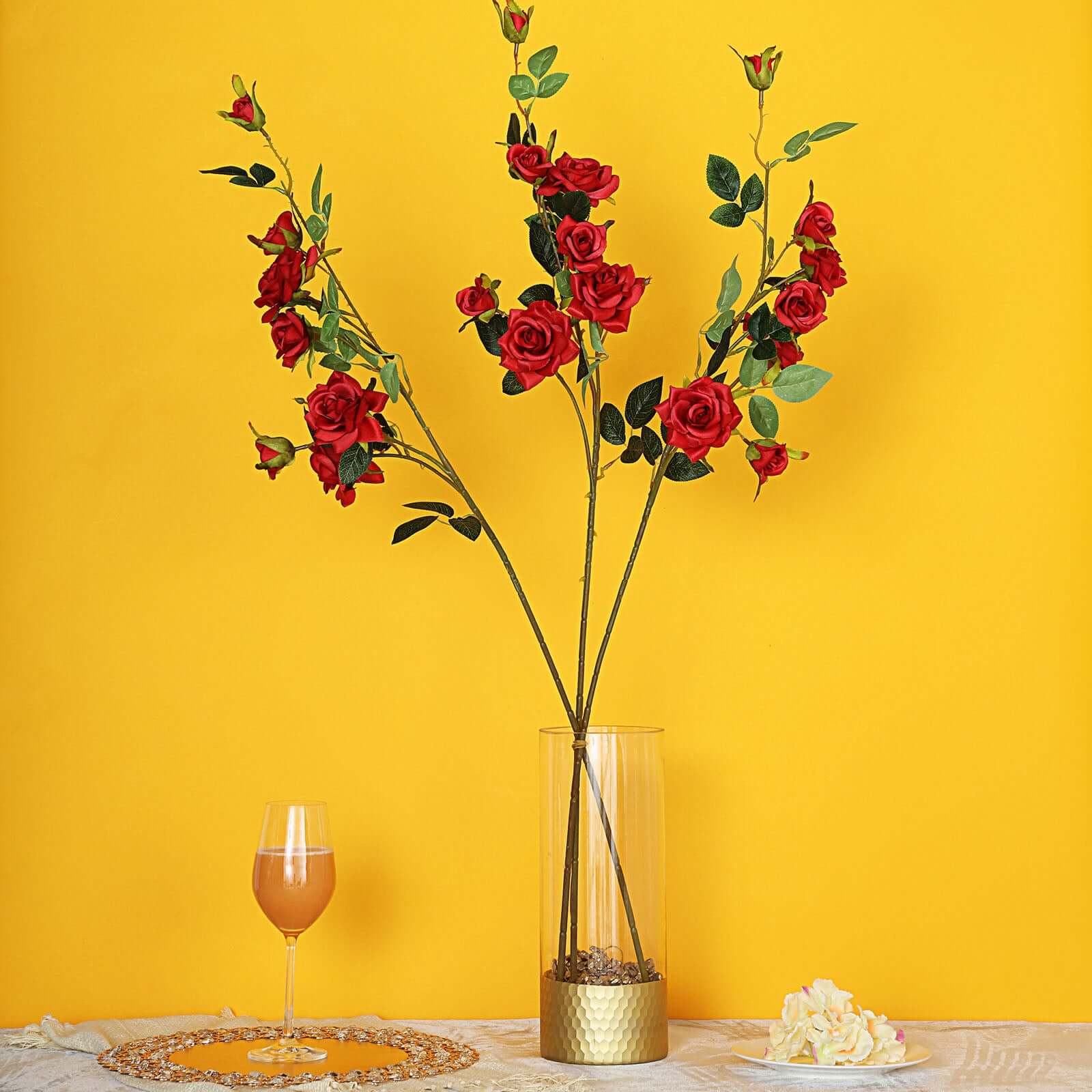 2 Stems 38" Tall Artificial Red Rose Bouquet, Realistic Silk Flower Arrangements