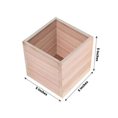 2 Pack 5" Square Tan Wood Planter Box Set, Plant Holder With Removable Plastic Liners