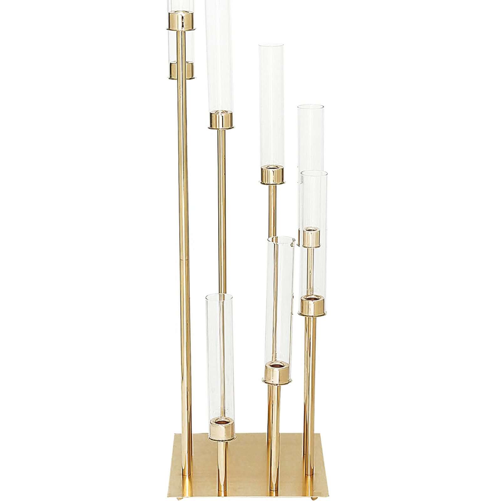 8 Arm Cluster Taper Candle Holder Gold - Stunning Large Candle Arragement With Clear Glass Shades for Grand Banquets & Celebrations 42"