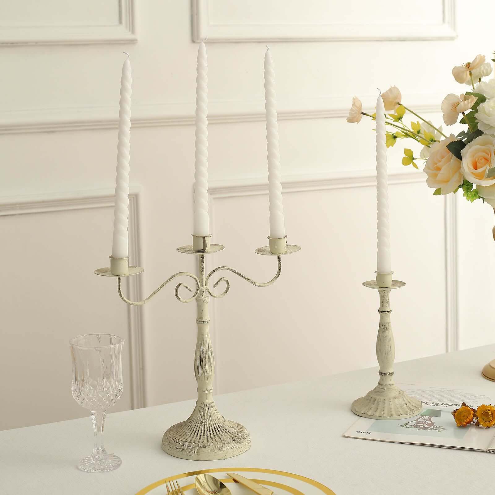 12-Pack Taper Candles Spiral Long Burn Wick Design White - Premium Unscented Wax Dinner Candle Sticks 11"