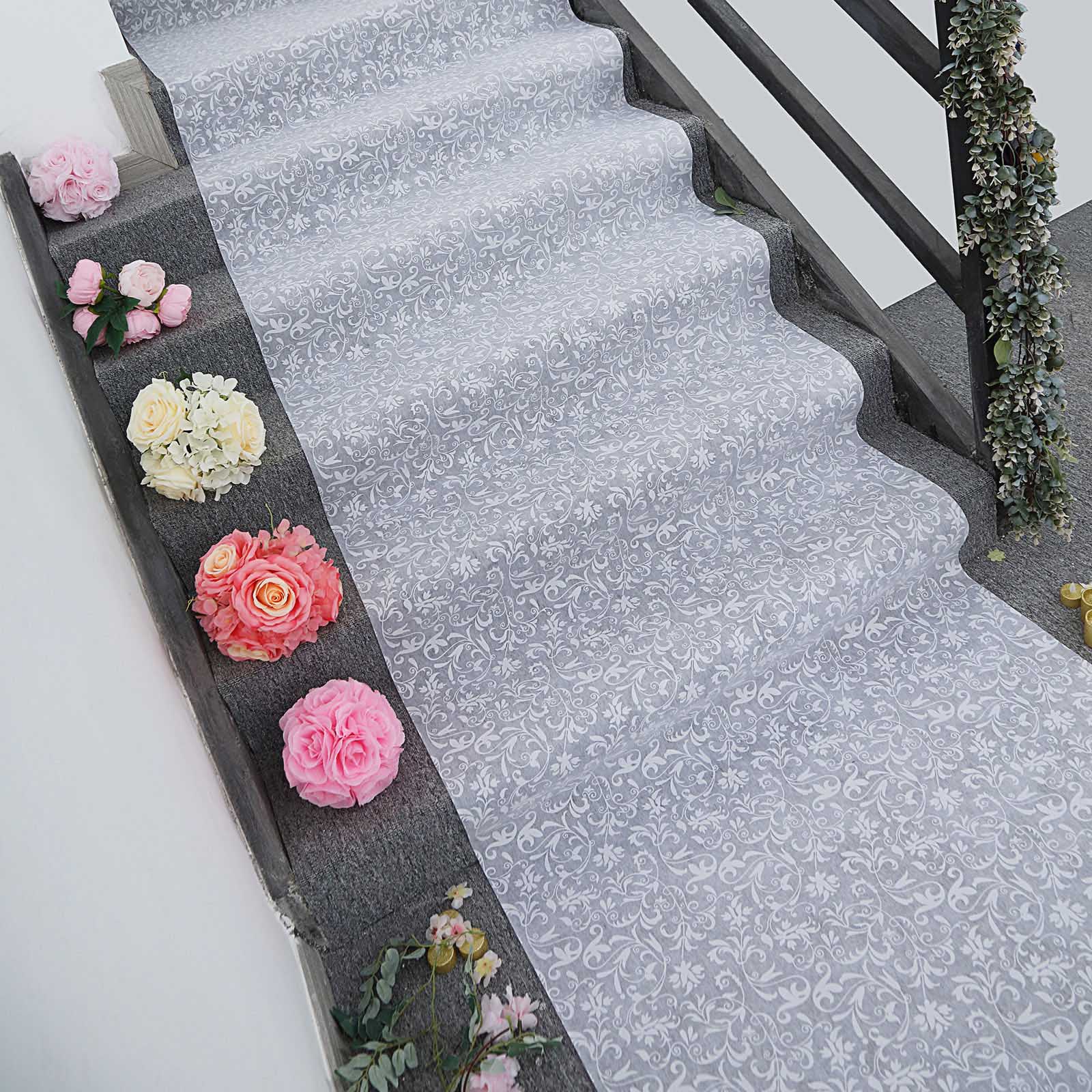 36"x50ft White Floral Lace Aisle Runner