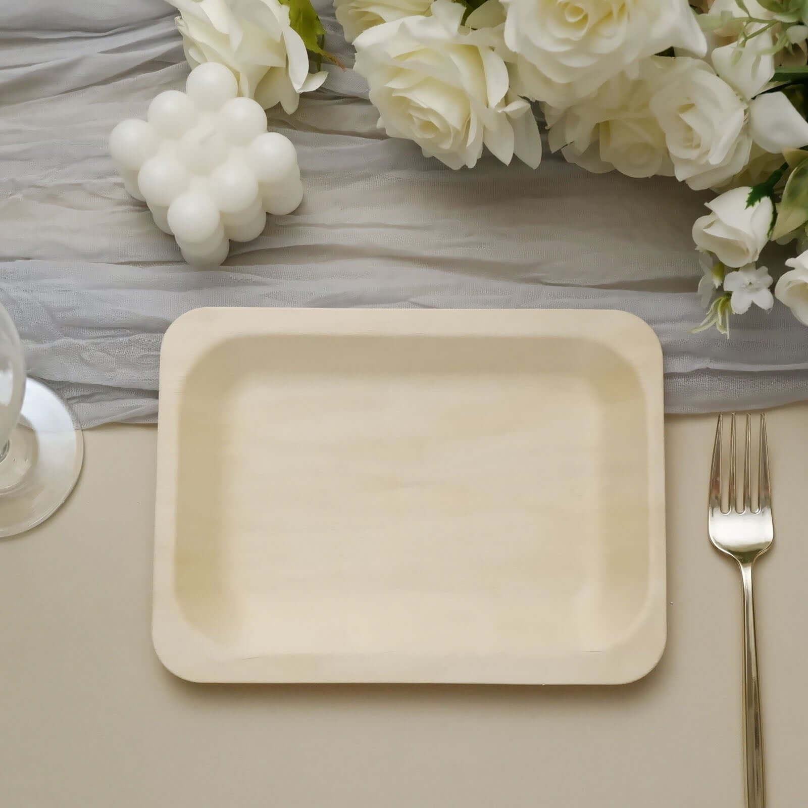 25-Pack Birchwood 5"x8" Rectangle Dessert Serving Plates - Natural Eco Friendly Wooden Disposable Plates for Farmhouse-Style Events, Parties & Gatherings