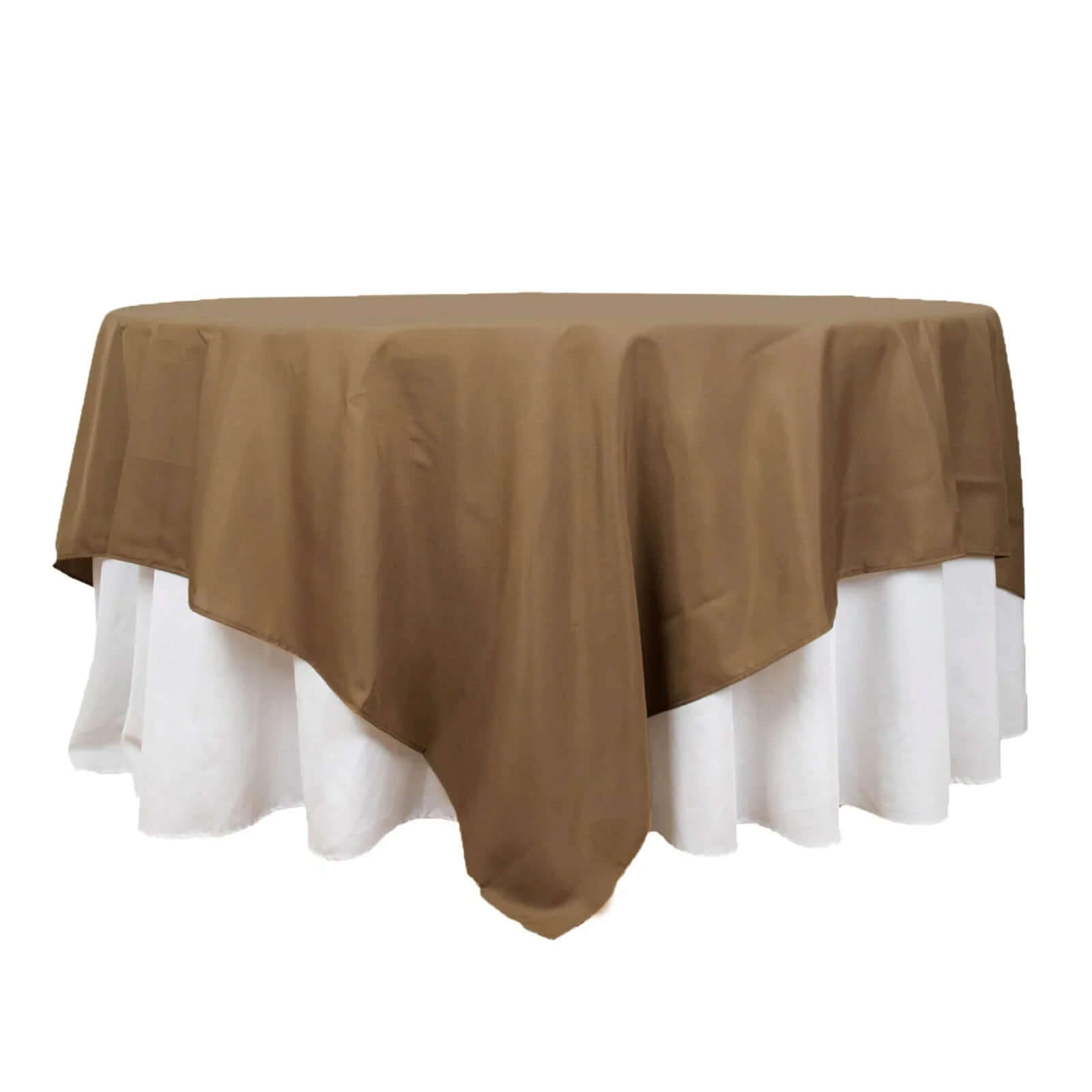 Polyester 90"x90" Table Overlay Square Tablecloth Taupe - Wrinkle-Resistant & Durable Table Cover