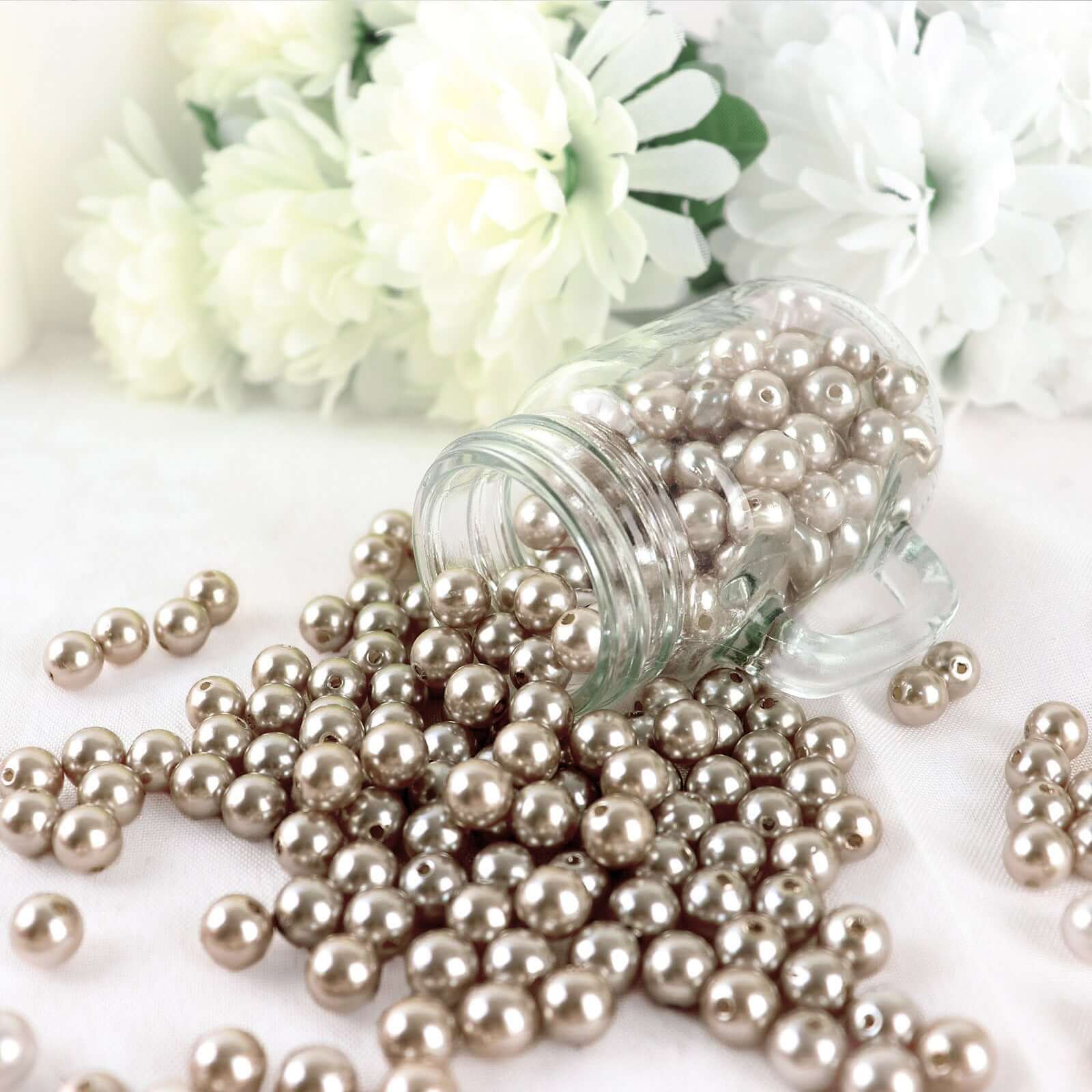1000-Pack Faux Craft Pearl Beads Taupe - Smooth Beads with Holes for Vase Filler Jewelry Making Bridal Accessories & Event Decor 10mm