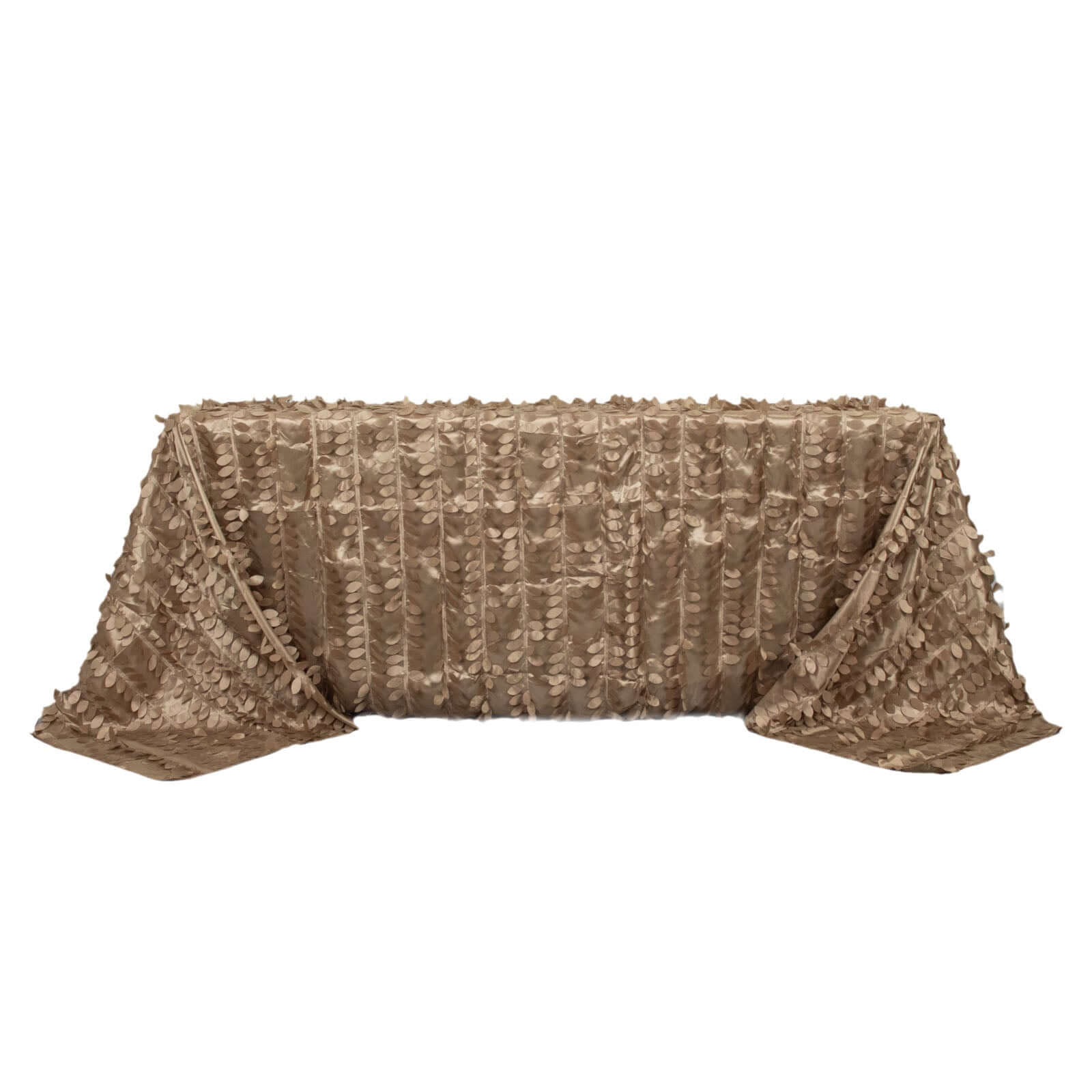 Taffeta 90"x132" Rectangle Tablecloth Taupe | 3D Leaf Petal Design Seamless Table Cover