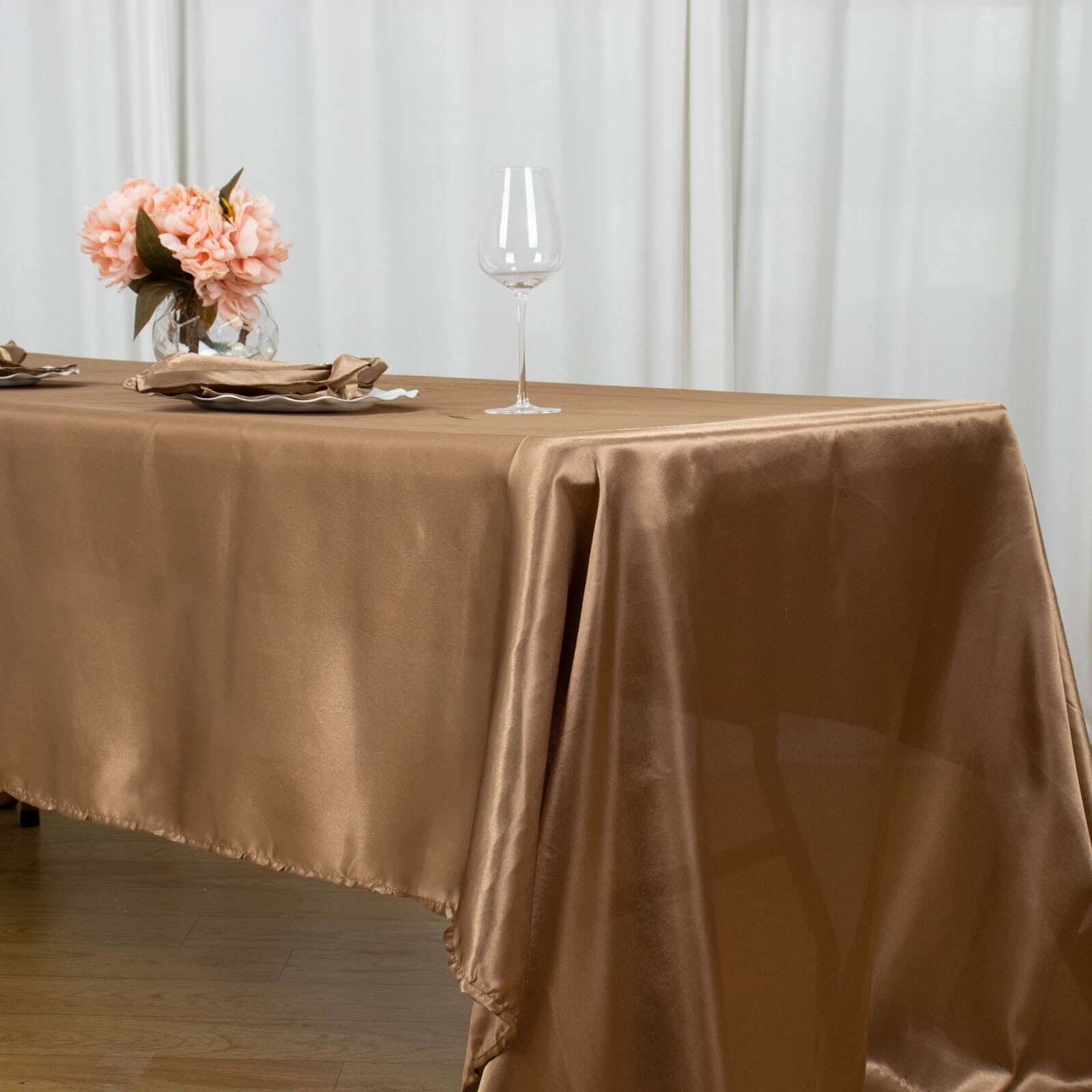 Satin Rectangular 60"x126" Tablecloth Taupe - Smooth and Lustrous Table Cover